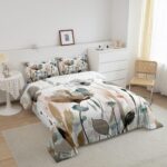 Erosebridal Boho Wildflower Comforter Set King Grunge Abstract Floral Bedding Set for Kids Girls Women,Spring Farmhouse Botanical Bedding Comforter Sets Rustic Country Bed Set Brown Blue