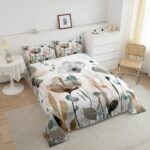 Erosebridal Boho Wildflower Comforter Set King Grunge Abstract Floral Bedding Set for Kids Girls Women,Spring Farmhouse Botanical Bedding Comforter Sets Rustic Country Bed Set Brown Blue