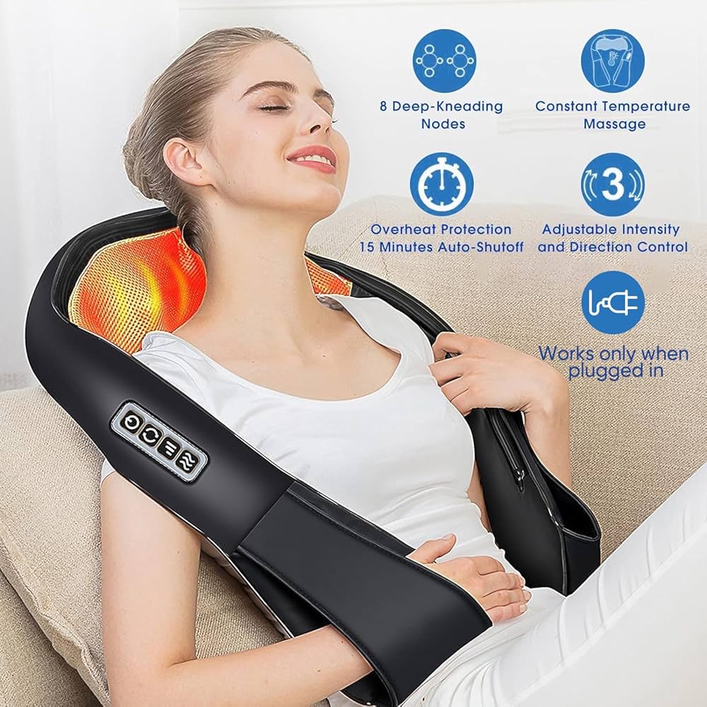AERLANG Shiatsu Back and Neck Massager, Back Massager Deep Tissue Kneading Neck and Shoulder Massage with Heat, Electric Massage Pillow Fathers Day Gift Ideas from Daughter Son(NOT Cordless)