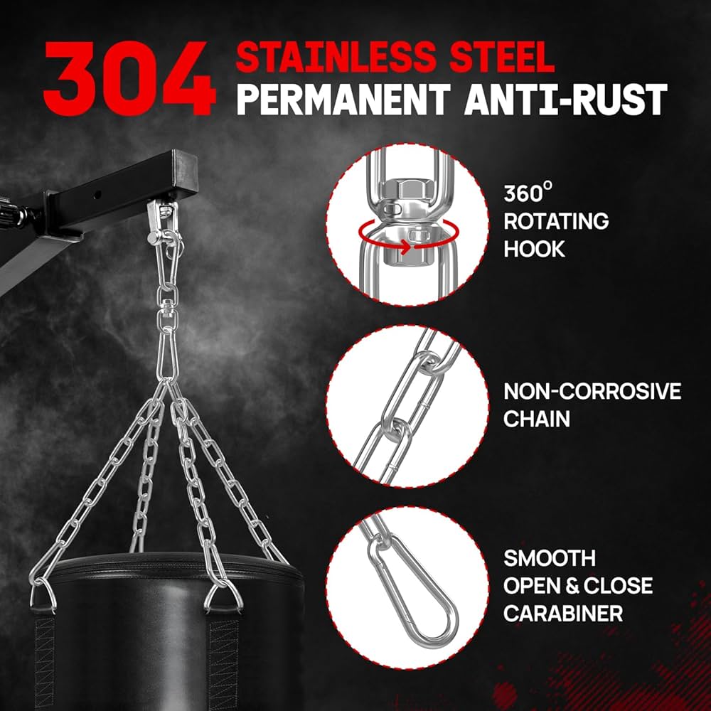 Yes4All Punching Bag Hanger, Heavy Bag Spring 555 LB Capacity, Stainless Steel Hanging Kit with Spring Hook & Carabiner, Indoor & Outdoor Mounting for Boxing Bags & Recreation