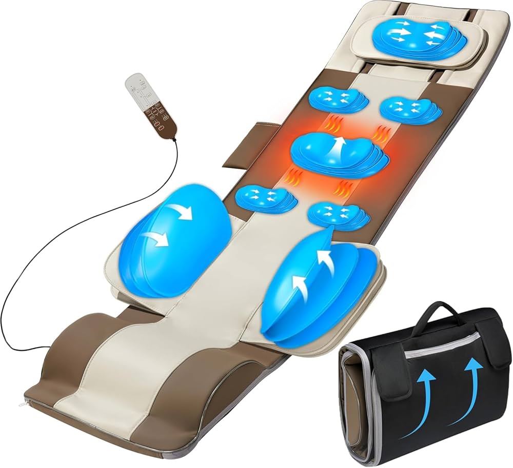Full Body Massage Mat, 3D Body Stretching & Lumbar Traction, Back Heating, Traction Up & Down, Curve Stretch, Twist Left & Right, 4 Modes 3 Intensities 3 Heat Levels, PU Leather, Foldable, Fit 5’1-6’0