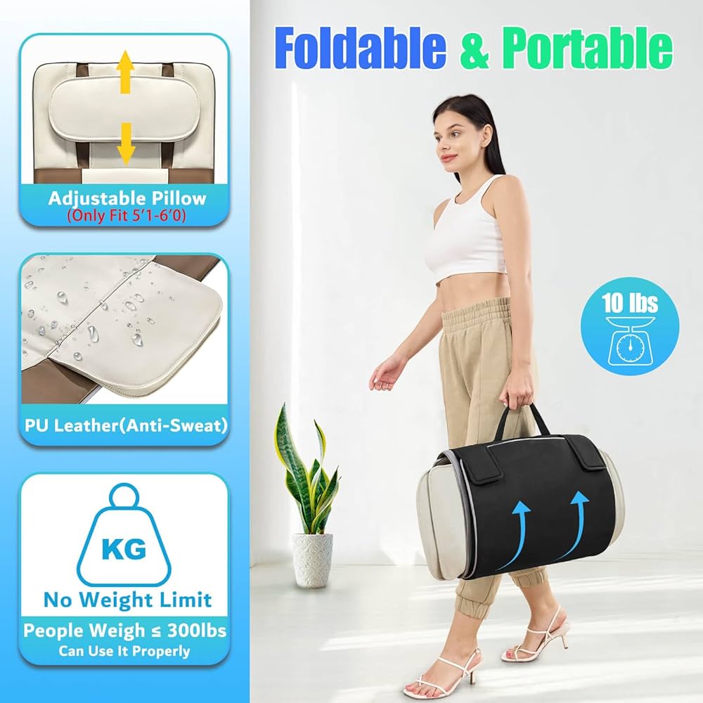 Full Body Massage Mat, 3D Body Stretching & Lumbar Traction, Back Heating, Traction Up & Down, Curve Stretch, Twist Left & Right, 4 Modes 3 Intensities 3 Heat Levels, PU Leather, Foldable, Fit 5’1-6’0