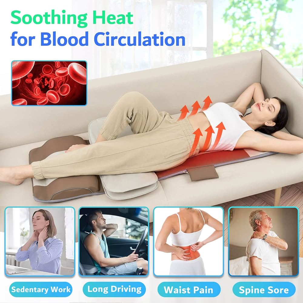 Full Body Massage Mat, 3D Body Stretching & Lumbar Traction, Back Heating, Traction Up & Down, Curve Stretch, Twist Left & Right, 4 Modes 3 Intensities 3 Heat Levels, PU Leather, Foldable, Fit 5’1-6’0