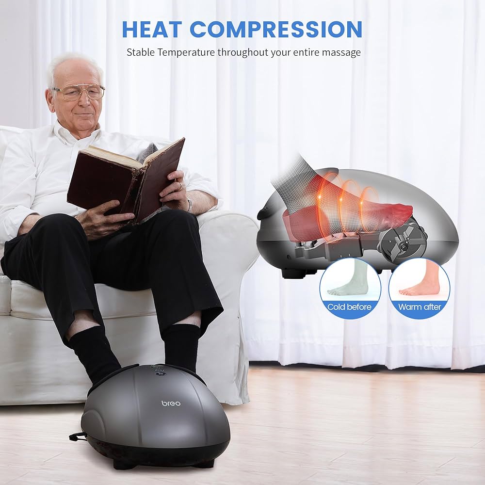 Breo Foot Massager with Heat, Deep Tissue Kneading, Shiatsu Massage Machine for Relax, Relieve Foot Pain, Plantar Fasciitis, Fits Feet Up to Men Size 14, Mother’s Day Gift