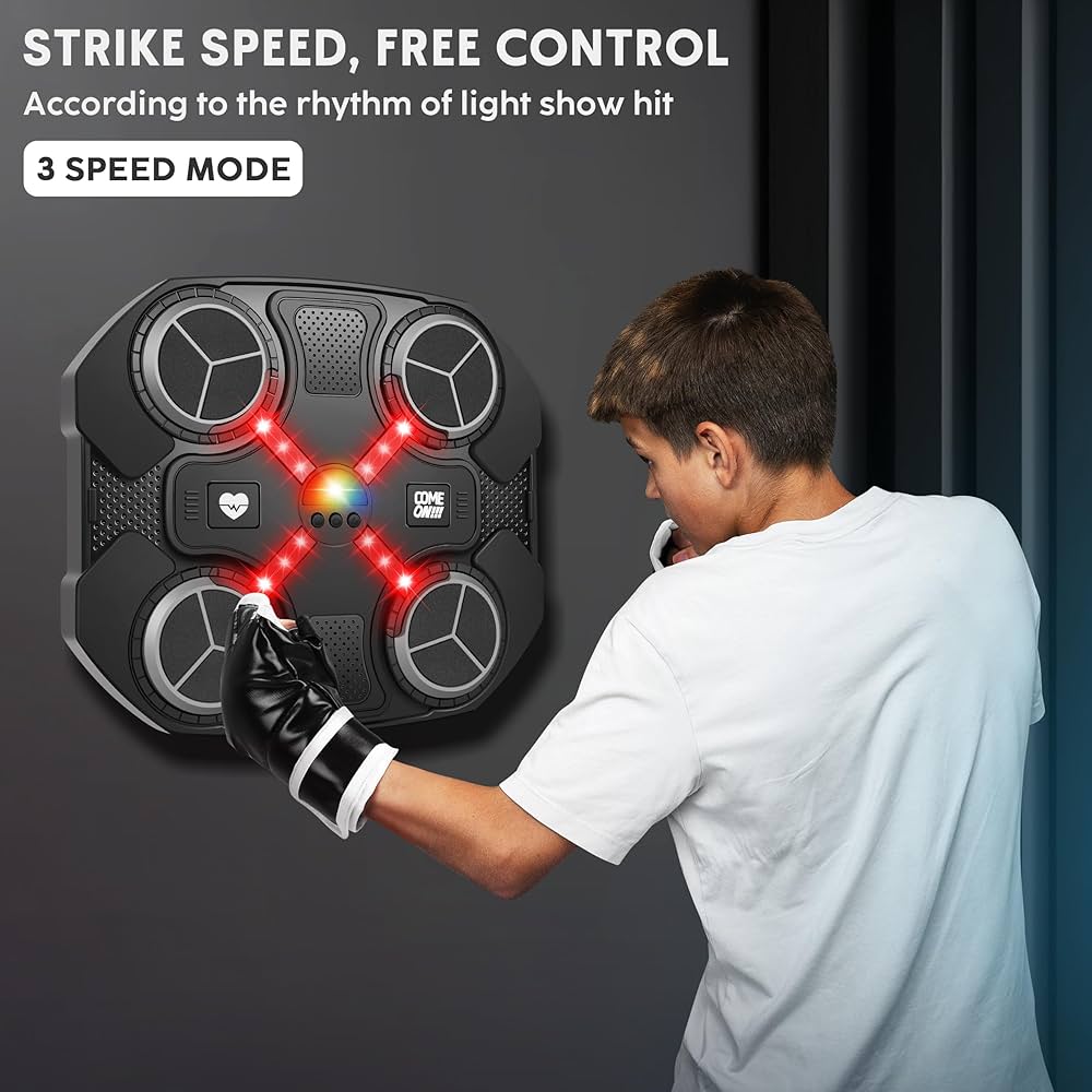 Music Boxing Machine Sport Toys for Kids and Adults,Wall Mounted Bluetooth Smart Punching Target,Training Pad Toy with Boxing Glove,Ideas Toys for Boys Girls Kids 3 4 5 6 7 8 9 10 11 12+ Years OldI’m