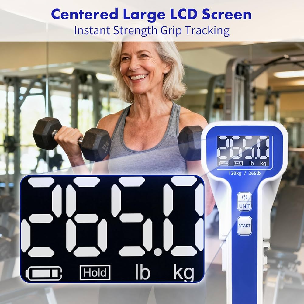 Grip Strength Tester 265lb/120kg, Digital Hand Dynamometer FDA Registered with Backlit LCD for Grip Strength Testing and Training
