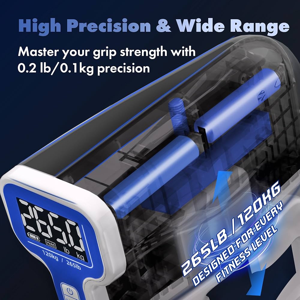 Grip Strength Tester 265lb/120kg, Digital Hand Dynamometer FDA Registered with Backlit LCD for Grip Strength Testing and Training