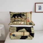 Farmhouse Hunting Bear Comforter Set Twin Size, Lake House Decor Bedding, Retro Woodland Lake Paddle Down Comforter, Deer Moose Wildlife Duvet Insert, Rustic Buffalo Grid Quilt Cabin Lodge Decor