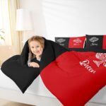 Erosebridal Couples Comforter Set King Size,King and Queen Crown Bedding Set for Couple Bedroom Decor,Red and Black Patchwork Quilt,Valentines Anniversary Wedding Bed Set 2 Pillowcases,Lightweight