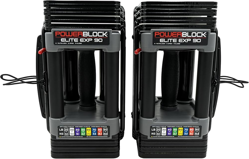 PowerBlock Elite EXP Adjustable Dumbbells, Sold in Pairs, Stage 1, 5-50 lb. Dumbbells, Durable Steel Build, Innovative Workout Equipment, All-in-One Dumbbells, Expandable with Expansion Kits