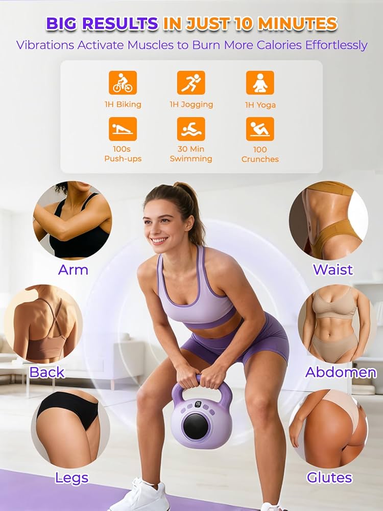 Vibration Kettlebell – 3LB Golden Weight Ideal for Women’s Fat Loss, Body Sculpting & Lymphatic Drainage – Slimming Vibration Exercise Machine for Toning, Circulation & Daily Home Workouts