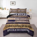 Lake House Comforter Set Queen Size, Paddle Retro Wood Grain Bedding Comforter Sets Retro Rustic Farmhouse Duvet Insert For Kids Teens Adult Women, Go Boating Duvet Sets Lake Cabin Decor, Brown