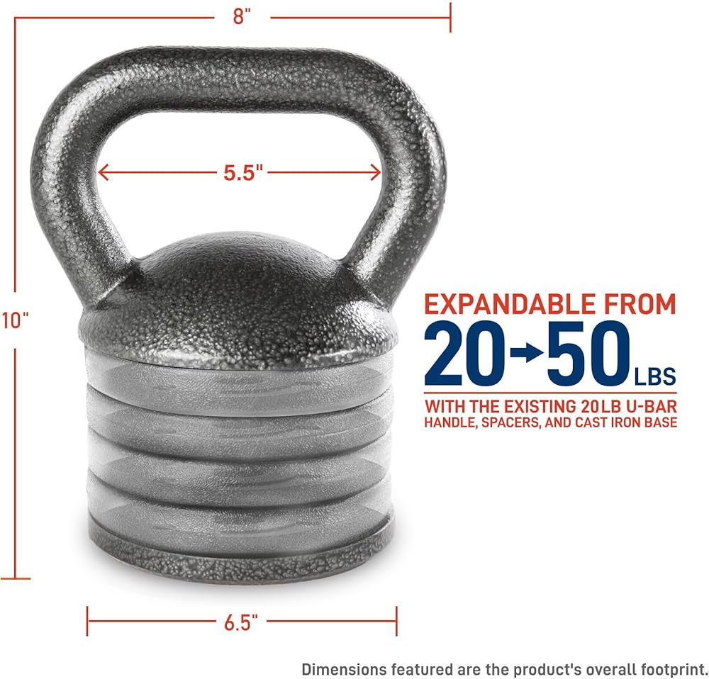 Apex Adjustable Heavy-Duty Kettlebell Weight for Strength Training and Weightlifting, Ideal Home Gym Equipment, Cast Iron, Grey APKB-500