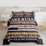 Lake House Comforter Set Queen Size, Paddle Retro Wood Grain Bedding Comforter Sets Retro Rustic Farmhouse Duvet Insert For Kids Teens Adult Women, Go Boating Duvet Sets Lake Cabin Decor, Brown