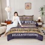 Lake House Comforter Set Queen Size, Paddle Retro Wood Grain Bedding Comforter Sets Retro Rustic Farmhouse Duvet Insert For Kids Teens Adult Women, Go Boating Duvet Sets Lake Cabin Decor, Brown