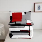 Erosebridal Red Grey Black White Comforter Set for Women Men,3D Modern Square Bedding Set Full Size,Geometric Quilt Set,Square Grid Patchwork Down Comforter with 2 Pillowcases Ultra Soft