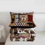 Retro Cabin Comforter Set Rustic Adventure Bear Deer Bedding Set Hunting Wildlife Wild Animal Duvet Insert Plaid Lodge Farmhouse Down Comforter Western Country Comforter + 2 Pillow Cases, Queen Size
