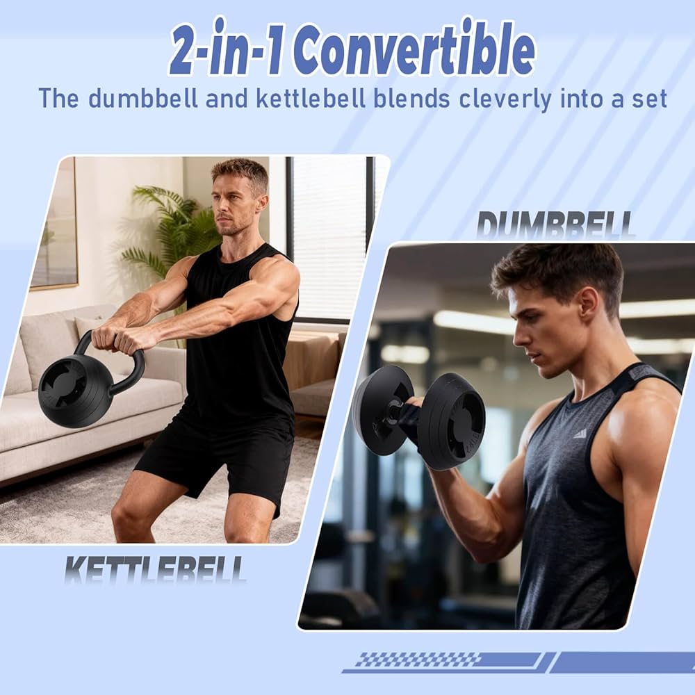 2-in-1 Adjustable Kettlebell Sets, 15-45LB Kettle bells Weights Set Used as Adjustable Dumbbell for Men/Women Home Gym Strength Training