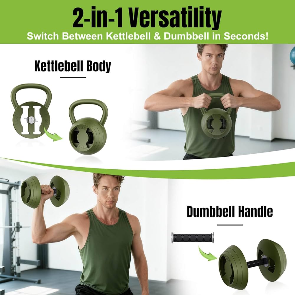 2-in-1 Adjustable Kettlebell, 15-45 LB Kettlebells Weight Set with Wide Grip, 4.8-30 LB Dumbbell Weights for Home Gym Strength Training
