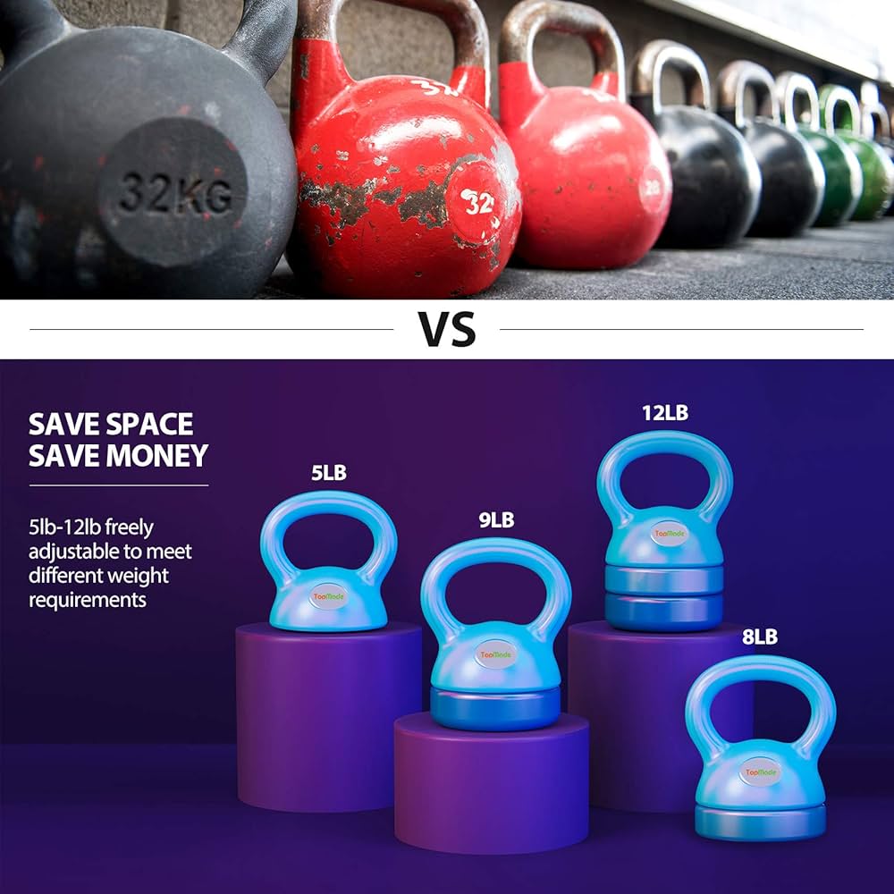 TopMade Adjustable Kettlebell Weights Set Cast Iron Exercise Fitness Kettle Ball Grip 5, 8, 9,12lb Free Weight Men Women Kettlebells for Home Gym Workout Ballistic, Core,Strength Training