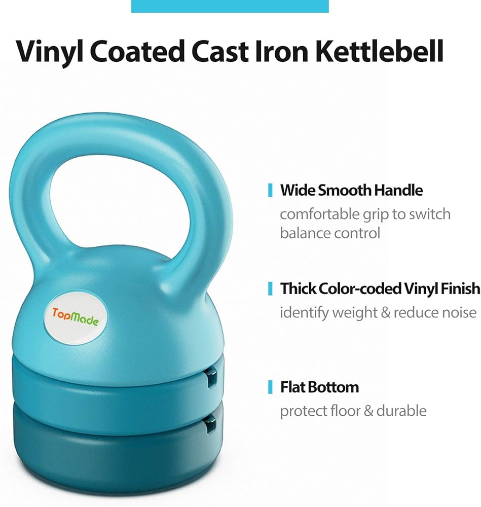 TopMade Adjustable Kettlebell Weights Set Cast Iron Exercise Fitness Kettle Ball Grip 5, 8, 9,12lb Free Weight Men Women Kettlebells for Home Gym Workout Ballistic, Core,Strength Training