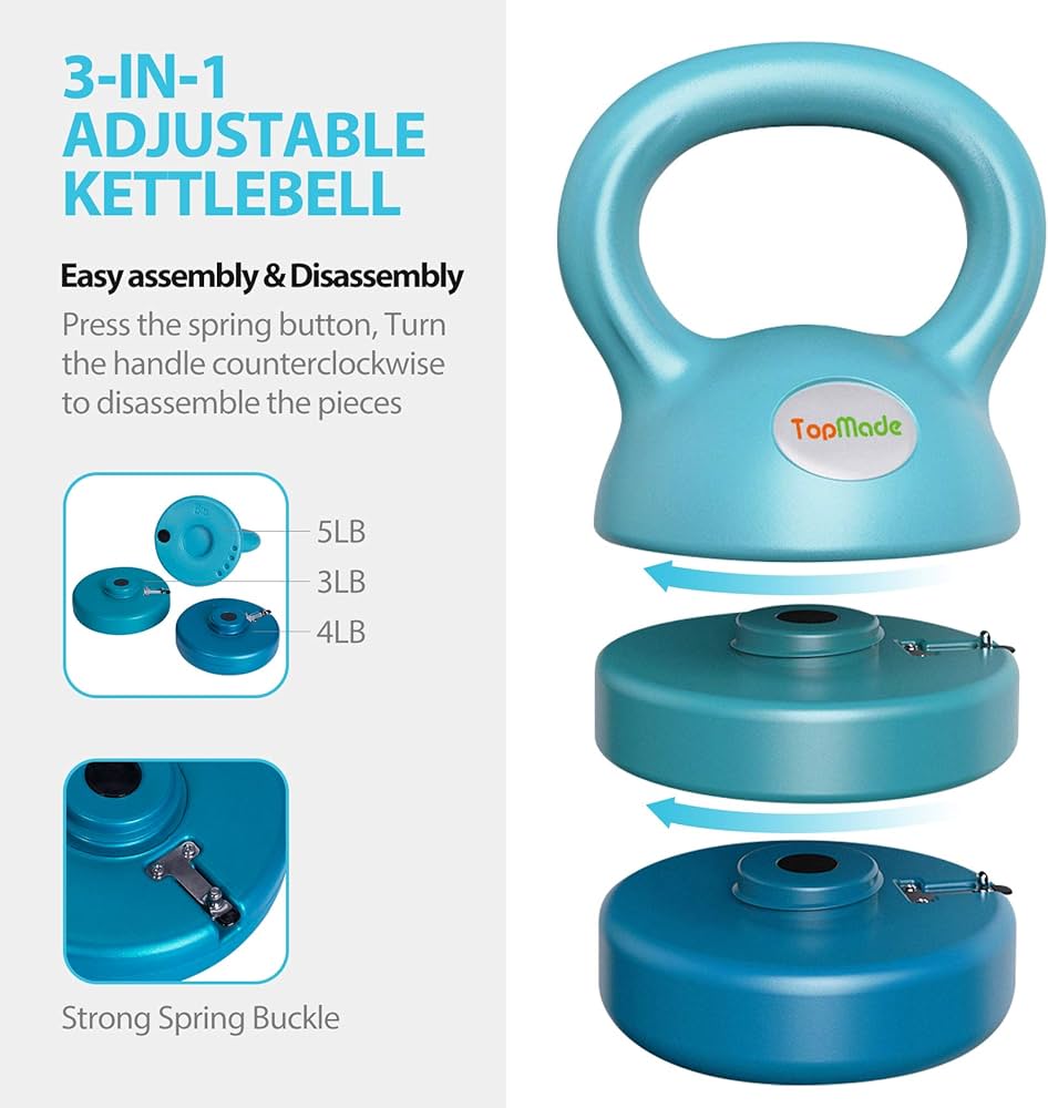 TopMade Adjustable Kettlebell Weights Set Cast Iron Exercise Fitness Kettle Ball Grip 5, 8, 9,12lb Free Weight Men Women Kettlebells for Home Gym Workout Ballistic, Core,Strength Training