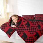 Feelyou Bear Bedding Set Twin Christmas Theme Buffalo Check Comforter Set for Women Men Teens Red Black Plaid Wild Animal Bear Comforter Farmhouse Grid Bedding Duvet Set Bedroom Decor Quilted 2Pcs