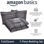 Amazon Basics Full/Queen Comforter Set with Sheets, 7-Piece Gray Calvin Stripe Bedding, Lightweight Microfiber Bed-in-a-Bag, Striped