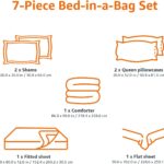 Amazon Basics Full/Queen Comforter Set with Sheets, 7-Piece Gray Calvin Stripe Bedding, Lightweight Microfiber Bed-in-a-Bag, Striped