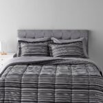 Amazon Basics Full/Queen Comforter Set with Sheets, 7-Piece Gray Calvin Stripe Bedding, Lightweight Microfiber Bed-in-a-Bag, Striped