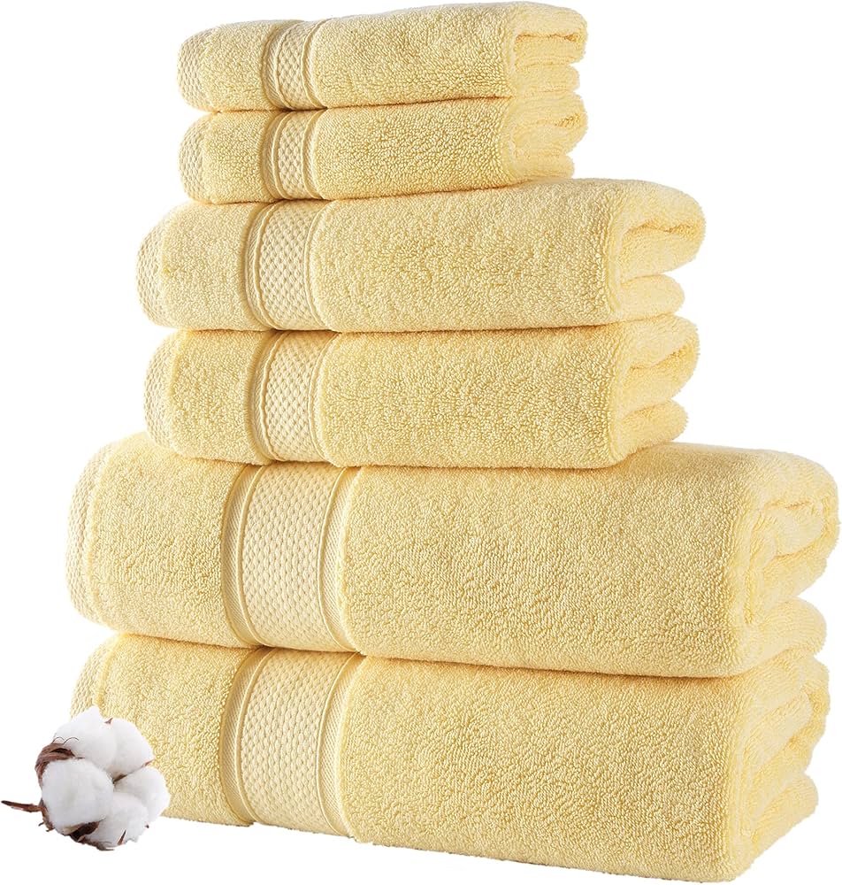 NOVA Luxury Linen – Hotel Quality Turkish Towel Set for Bathroom (6 Pcs Towel Set, Sunlight Yellow)