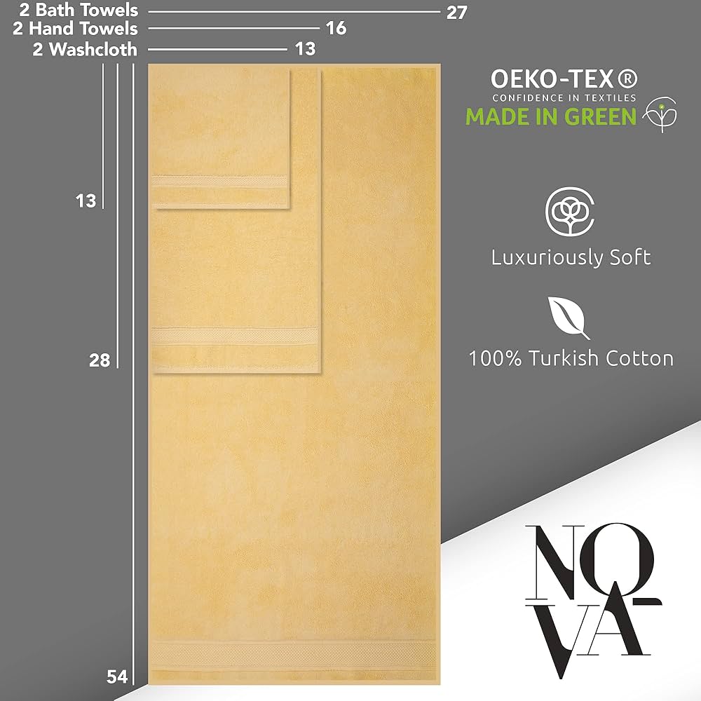 NOVA Luxury Linen – Hotel Quality Turkish Towel Set for Bathroom (6 Pcs Towel Set, Sunlight Yellow)