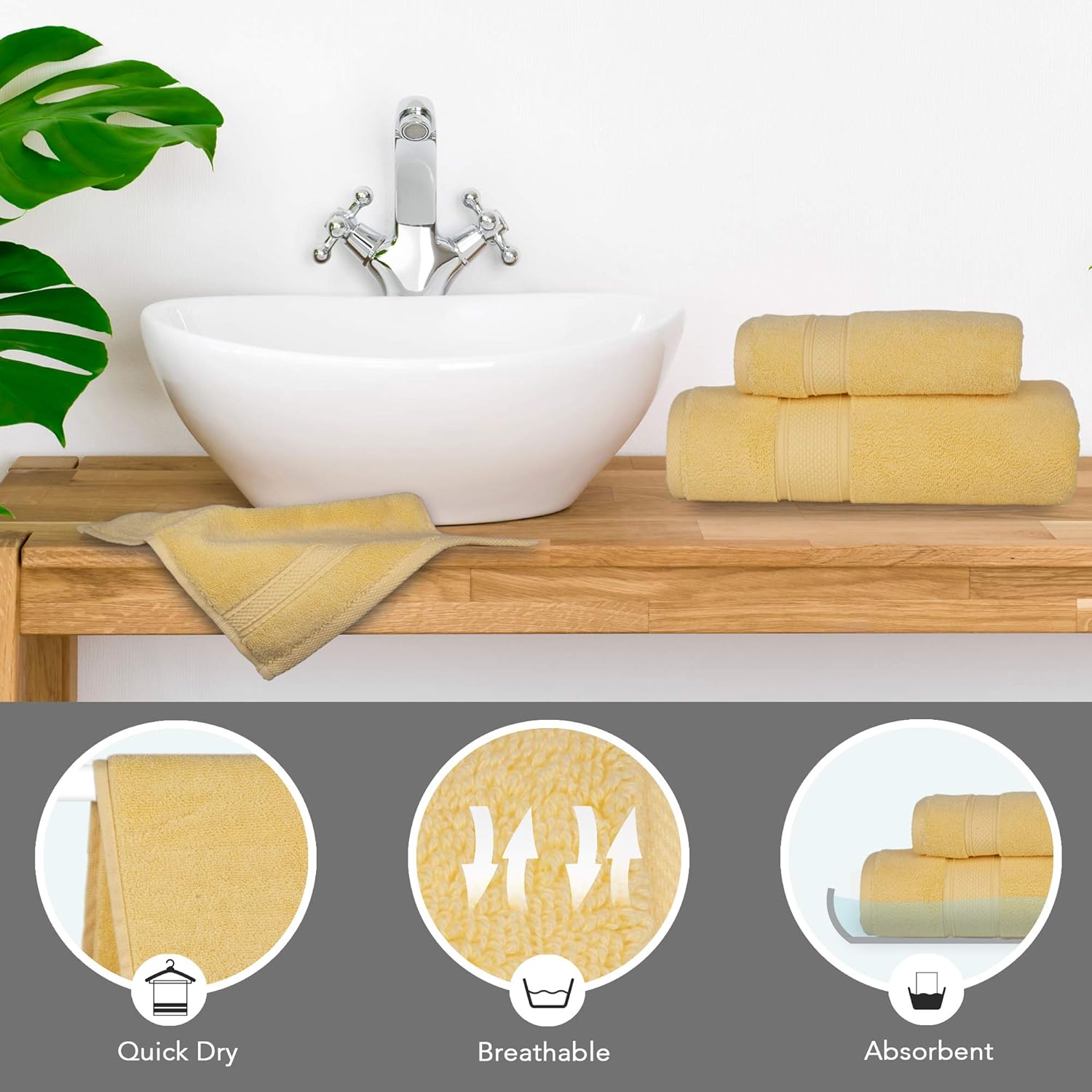 NOVA Luxury Linen – Hotel Quality Turkish Towel Set for Bathroom (6 Pcs Towel Set, Sunlight Yellow)