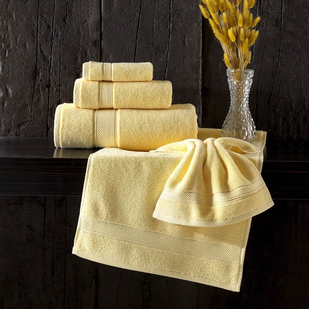 NOVA Luxury Linen – Hotel Quality Turkish Towel Set for Bathroom (6 Pcs Towel Set, Sunlight Yellow)
