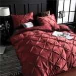 Erosebridal Burgundy Pinch Pleated Comforter Cover Full Size Silk Like Satin Pintuck Bedding Set with Zipper Ruffle Design Luxury & Microfiber Comforter Cover Pintuck Decorative Bedspread Cover