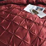Erosebridal Burgundy Pinch Pleated Comforter Cover Full Size Silk Like Satin Pintuck Bedding Set with Zipper Ruffle Design Luxury & Microfiber Comforter Cover Pintuck Decorative Bedspread Cover