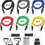 EILISON Resistance Band Kit with Heavy Duty Protective Sleeves for Safe Workout and Soft Anti-Slip Foam Handle, Door Anchor, Ankle Strap for Men and Women Stackable