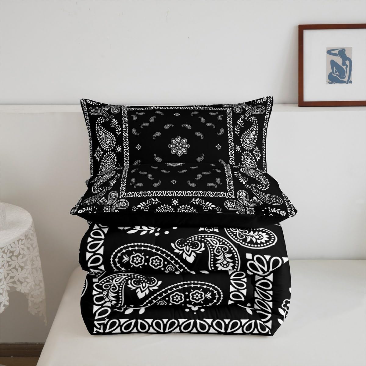 Castle Fairy Paisley Flower Comforter Set Full Size,Boho Tribal Style Duvet Set Men Women Bedroom Decor,Traditional Datura Lotus Microfiber Soft Bedding Set with 2 Pillowcases,3Pcs
