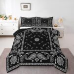 Castle Fairy Paisley Flower Comforter Set Full Size,Boho Tribal Style Duvet Set Men Women Bedroom Decor,Traditional Datura Lotus Microfiber Soft Bedding Set with 2 Pillowcases,3Pcs