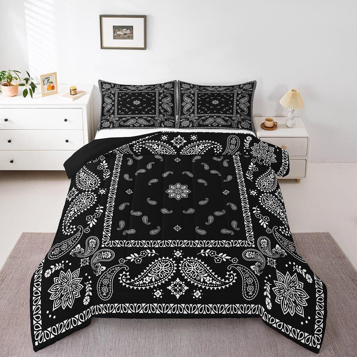 Castle Fairy Paisley Flower Comforter Set Full Size,Boho Tribal Style Duvet Set Men Women Bedroom Decor,Traditional Datura Lotus Microfiber Soft Bedding Set with 2 Pillowcases,3Pcs