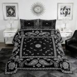 Castle Fairy Paisley Flower Comforter Set Full Size,Boho Tribal Style Duvet Set Men Women Bedroom Decor,Traditional Datura Lotus Microfiber Soft Bedding Set with 2 Pillowcases,3Pcs