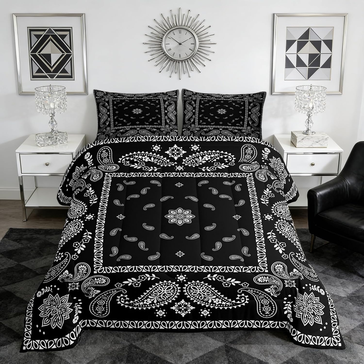 Castle Fairy Paisley Flower Comforter Set Full Size,Boho Tribal Style Duvet Set Men Women Bedroom Decor,Traditional Datura Lotus Microfiber Soft Bedding Set with 2 Pillowcases,3Pcs