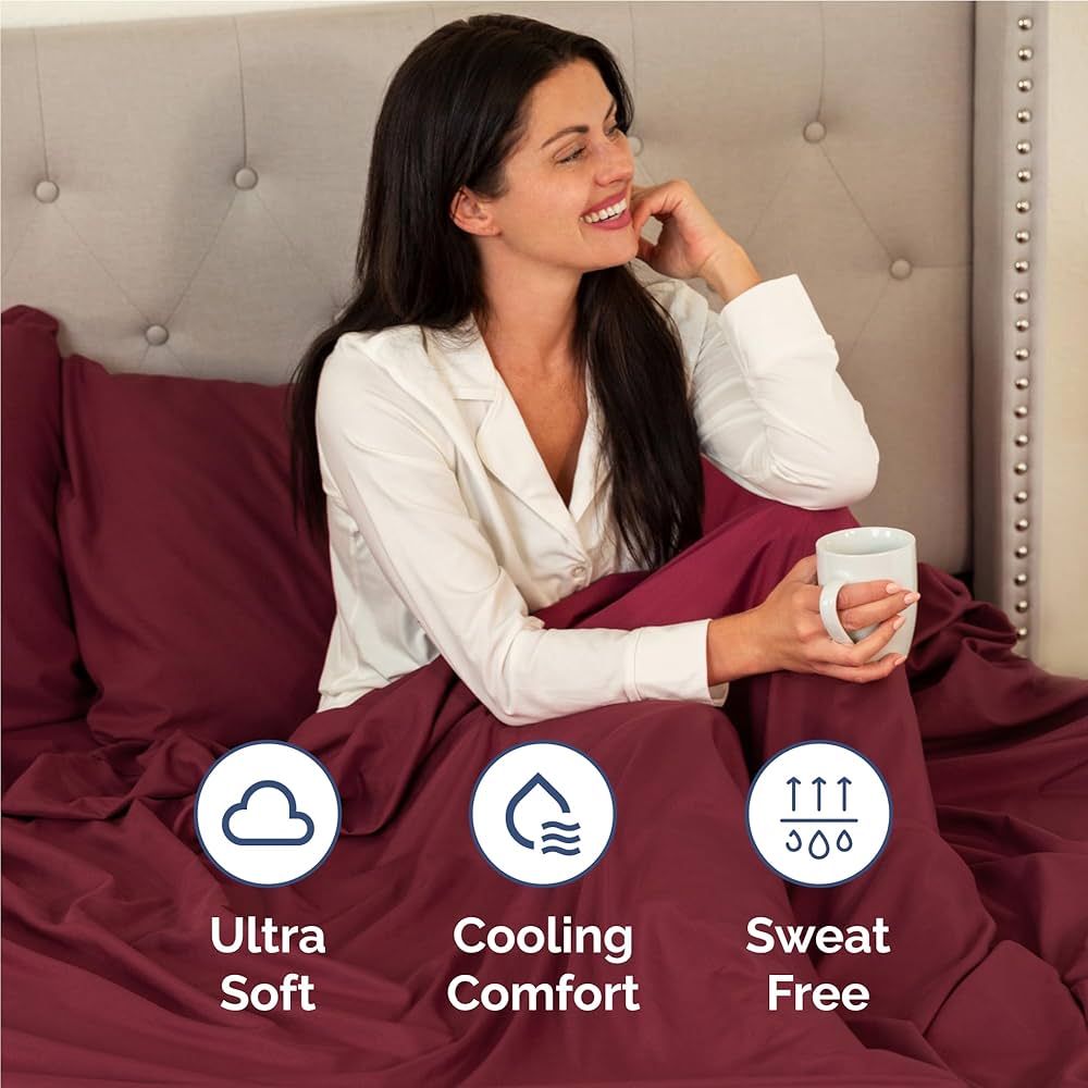 Full 6 Piece Sheet Set – Comfy Breathable & Cooling – Ultra Soft Hotel Luxury Bedding Set w/ 8-16 Inch Deep Pockets – 1 Flat & 1 Fitted Sheet & 4 Pillowcases – Wrinkle Free and Easy Care – Burgundy