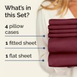 Full 6 Piece Sheet Set – Comfy Breathable & Cooling – Ultra Soft Hotel Luxury Bedding Set w/ 8-16 Inch Deep Pockets – 1 Flat & 1 Fitted Sheet & 4 Pillowcases – Wrinkle Free and Easy Care – Burgundy