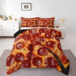 Erosebridal Pizza Twin Comforter Set for Kids Adults,Realistic Funny Food Bedding Set for Boys Girls Room Decor,Pepperoni Sausage Bedding Comforter Sets Novelty Gifts Pizza Quilt Bed 2Pcs