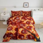 Erosebridal Pizza Twin Comforter Set for Kids Adults,Realistic Funny Food Bedding Set for Boys Girls Room Decor,Pepperoni Sausage Bedding Comforter Sets Novelty Gifts Pizza Quilt Bed 2Pcs