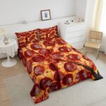 Erosebridal Pizza Twin Comforter Set for Kids Adults,Realistic Funny Food Bedding Set for Boys Girls Room Decor,Pepperoni Sausage Bedding Comforter Sets Novelty Gifts Pizza Quilt Bed 2Pcs