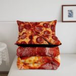 Erosebridal Pizza Twin Comforter Set for Kids Adults,Realistic Funny Food Bedding Set for Boys Girls Room Decor,Pepperoni Sausage Bedding Comforter Sets Novelty Gifts Pizza Quilt Bed 2Pcs