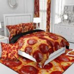 Erosebridal Pizza Twin Comforter Set for Kids Adults,Realistic Funny Food Bedding Set for Boys Girls Room Decor,Pepperoni Sausage Bedding Comforter Sets Novelty Gifts Pizza Quilt Bed 2Pcs