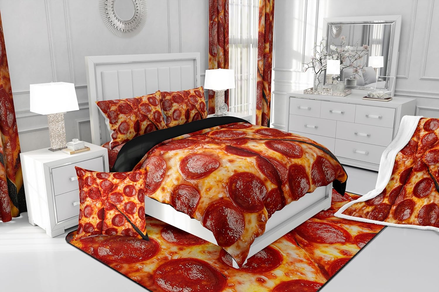 Erosebridal Pizza Twin Comforter Set for Kids Adults,Realistic Funny Food Bedding Set for Boys Girls Room Decor,Pepperoni Sausage Bedding Comforter Sets Novelty Gifts Pizza Quilt Bed 2Pcs